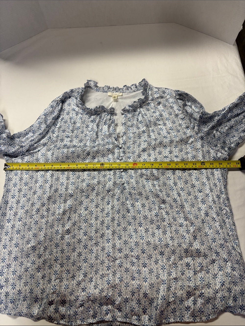 Pretty Light Blue Floral Ruffle-Trim Button Up Blouse - Picture 5 of 9